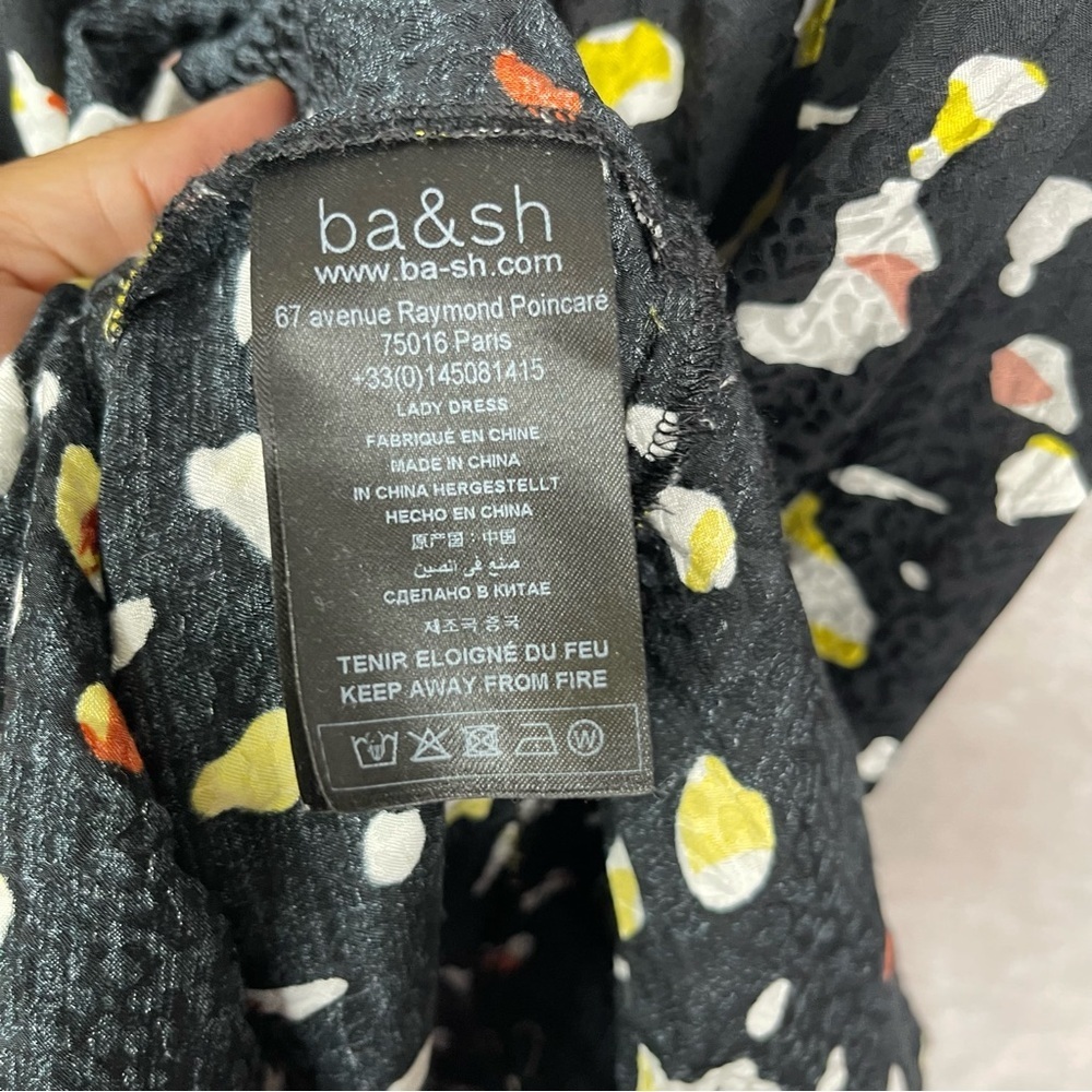 Ba&sh Tonya Gathered Printed Satin-Jacquard Midi Dress In‎ Black Size 0 US XS - Picture 8 of 10